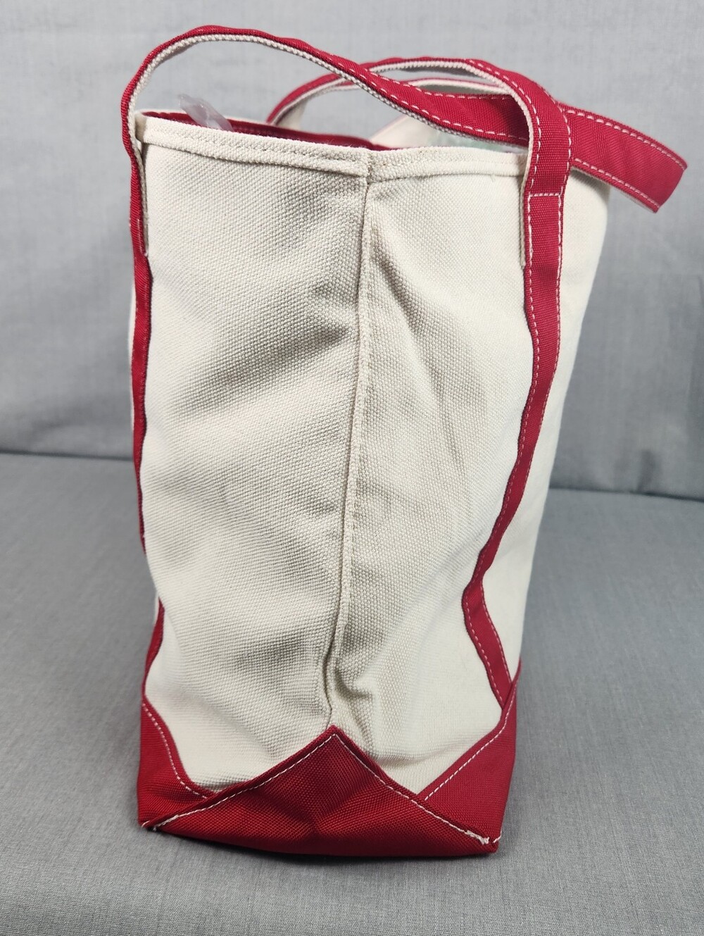 Canvas Tote Bag Embroidered "Jenny" Zipper Closure Vinyl Lining Medium Size Red - Picture 2 of 12